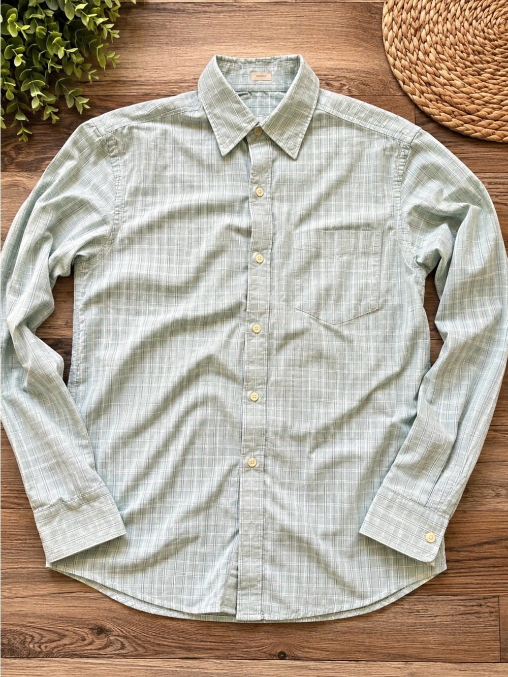 Jcrew Light Green Plaid Long-Sleeve Button-Up Shirt